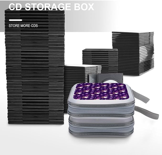 CD Wallet Gnome Purple Protective Disc Cases Storage Binder 40 Capacity | Gnome Purple DVD Case Holder Organizer Portable Hand Strap for Car Office Travel