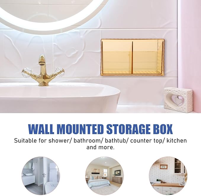 2pcs Wall Mounted Bathroom Organizer Box for Small Items and Makeup Pads Multi-Functional Design and Convenient Lid, Sturdy Pet Material, for Bathroom or Nursery Storage