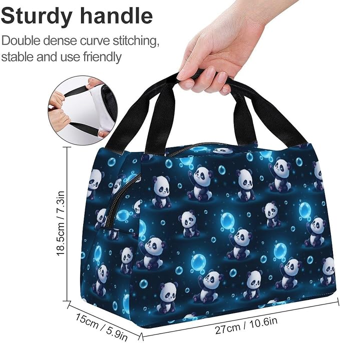 Lightweight Insulated Cooler Lunch Bag, Panda | Spacious Food Carrier Bags, Lightweight and Soft, Handheld Leakproof Snack Tote, for Travel Gym Picnic