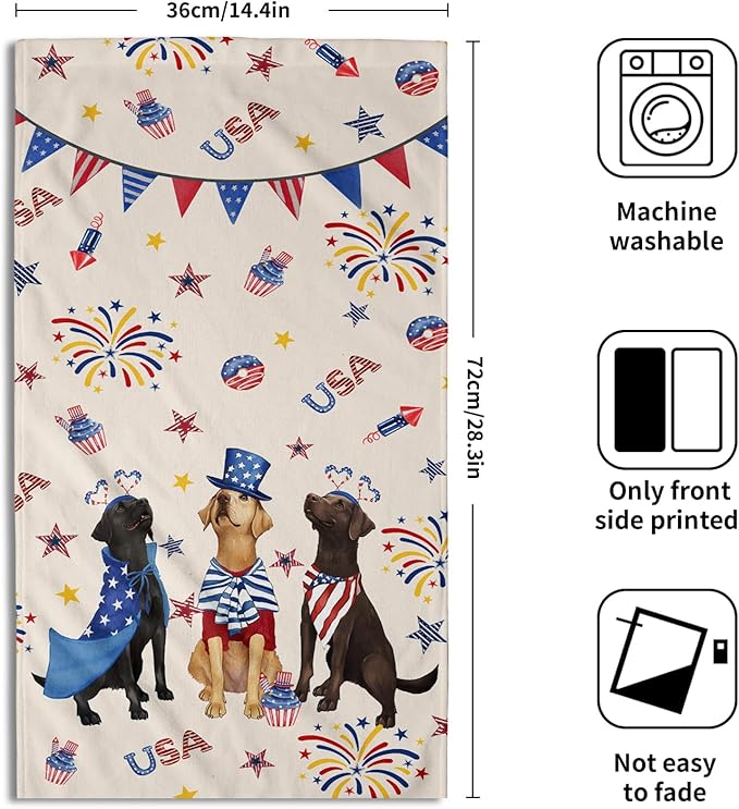 Giwawa 4th of July Dogs Towel Set of 2 Patriotic Puppy Hand Fingertip Towel Independence Day USA Stars Firework Quick Drying Dish Wash Cloth for Hotel Bathroom Gym Home Spa Holiday Decor