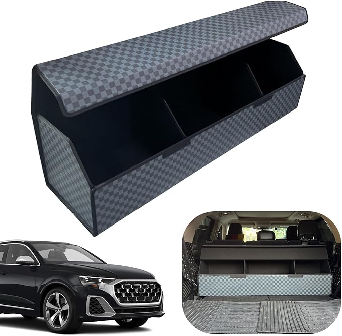 Car Trunk Organizer for For Audi SQ8 - Custom Fit,Easy Installation，Large Space Outdoor Trunk Organizer with Leather,Hook and Loop Fastener,4-Layer Cover,For Audi SQ8 2020-2025
