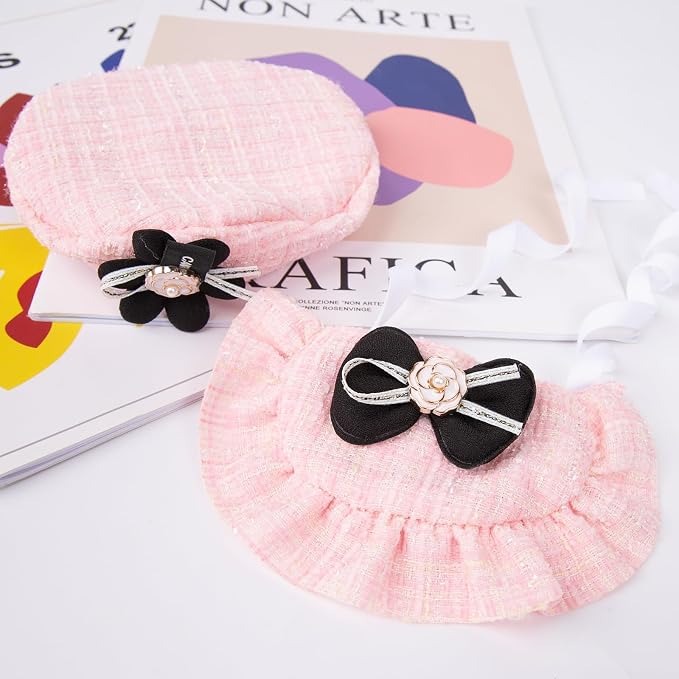 2PCS Cat Beret Hat with Camellia, Adjustable Bow Bandana Scarf Set Pet Princess Costume for Halloween Christmas, Cat Dog Birthday Party Apparel (Camellia)