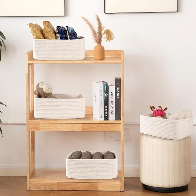 OIAHOMY 4 PACK 12L Storage Baskets for Organizing Storage Bins White | Small Bins for Shelves Small Storage Basket Shelf Baskets Organizer Baskets for Gifts Empty Cute Decorative Storage Bins
