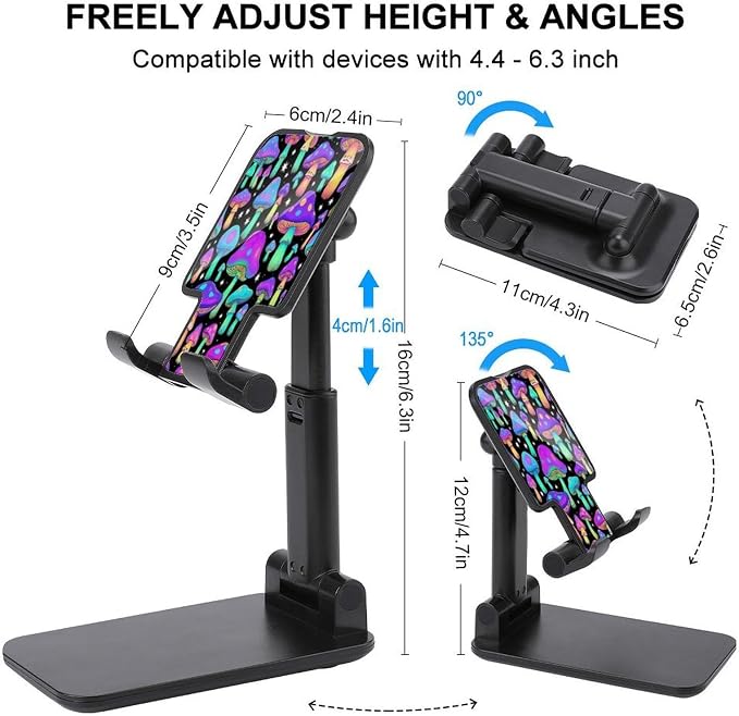 Universal Adjustable Goth Gothic Hippie Trippy Magic Mushroom Phone Stand | Portable, Desktop Cell Phone Stand, Smartphone Holder, Online Video Calls, Travel Accessories