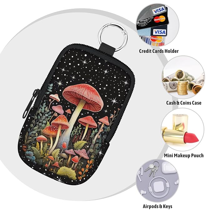 Hand Sanitizer Holder, Mushroom Spray Case Zippered Pouch | Keychain, Travel Size, Cute Fashion Accessory with Snap Hook, for Glow Mist and Power Mist 1FL OZ, Mini Small Pocket Clip on