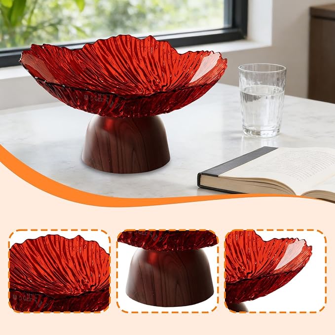 Pedestal Fruit Bowl: Elegant Fruit Bowl with Stand, Decorative Serving Tray And PET Organizer for Dining And Home Parties, red