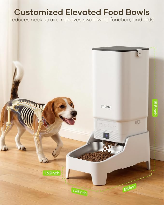 Automatic Cat Feeder with Camera - 7L/29 Cups Auto Dog Feeder with Large Food Tray & 1080P Night Vision, Elevated Bowl, 2-Way Audio, 10s Voice Recording, 5G WiFi Timed Cat Food Dispenser, 1-15 Meals
