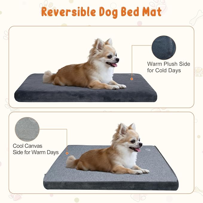 EMPSIGN Dog Bed Mat Crate Pad Mattress, Ultra Soft Pet Kennel, Grey, Small | Reversible(Cool & Warm), Waterproof Linings, Removable Machine Washable Cover, for 24" Dog Crate, Firm Support