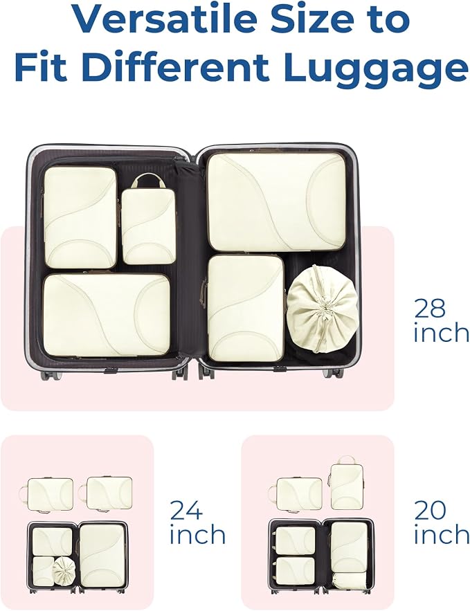 Bagsmart Compression Packing Cubes, Travel Bag Cruise Ship Essentials | Lightweight, Compressible Suitcase Organizer Set fit Standard Carry-On & Checked Luggage, 6 Set, 14 Set Washable Packing Bags