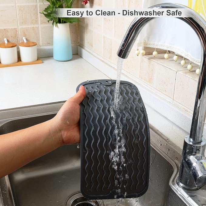 ZLR Silicone Sink Caddy & Sponge Holder, 6"x12", 2-Pack, Dark Gray | Sink Organizer for Soap, Sponge & Brush, Doubles as Bathroom Vanity Tray, Raised Lip, Non-Slip Food-Grade Silicone