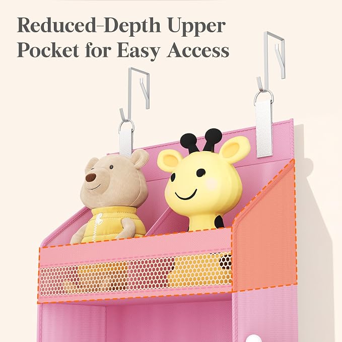Lifewit 5 Tier Over the Door Organizer, Diaper Hanging Storage, Pink | Nursery Sturdy Large Heavy Duty Back of Door Shelf with 4 Mesh Side Pockets, for Baby Stuff Toy in Pantry, Laundry, Bathroom