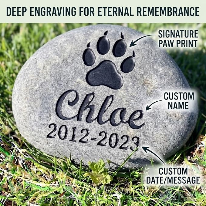 Personalized Pet Memorial Stones - Custom Deep Engraved Dog & Cat Headstone Grave Marker | Natural Stone Pet Marker with Name, Date & Quotes (Icon & Name & Date)