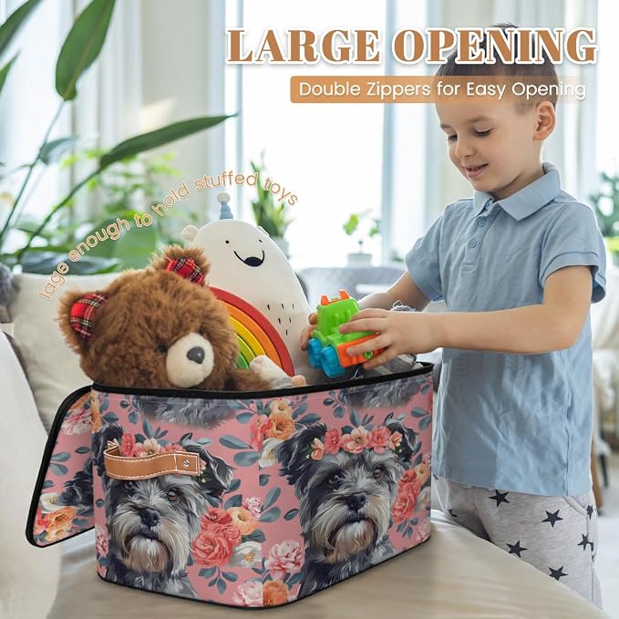 Cute Dogs Floral Storage Box with Zipper Lid