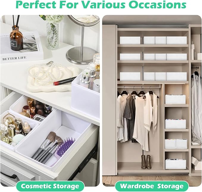 Drawer Clothing Organizer 16-Pack, White Underwear Dividers | Multiple sizes Fabric Folding Wardrobe Organizer,Storage Bins Store Baby Clothes, Bras, Underwear, Panties,Belts,Socks,Ties