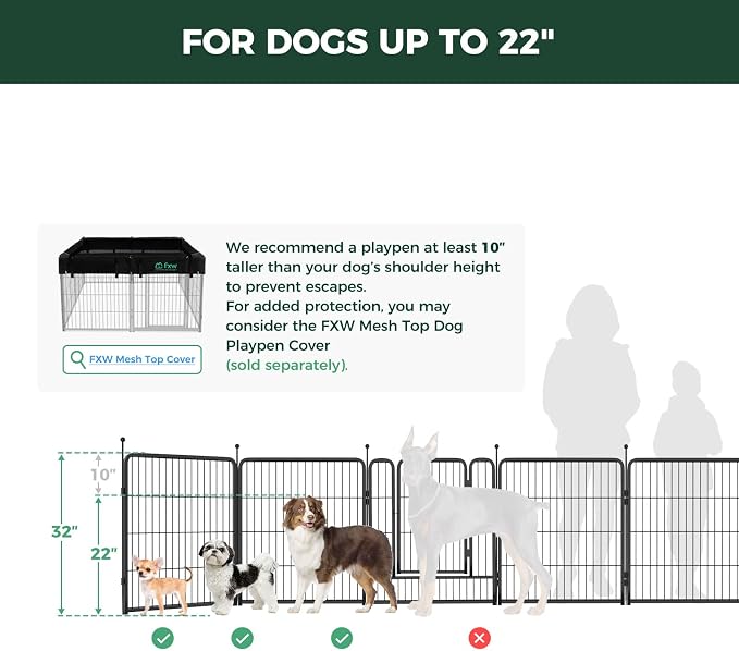 FXW Rollick Dog Playpen, Indoor, Yard & RV Camping, 32" H, 48 Panels | Easy setup, Heavy-duty, DIY layouts, for Small & Medium Dogs, Patented