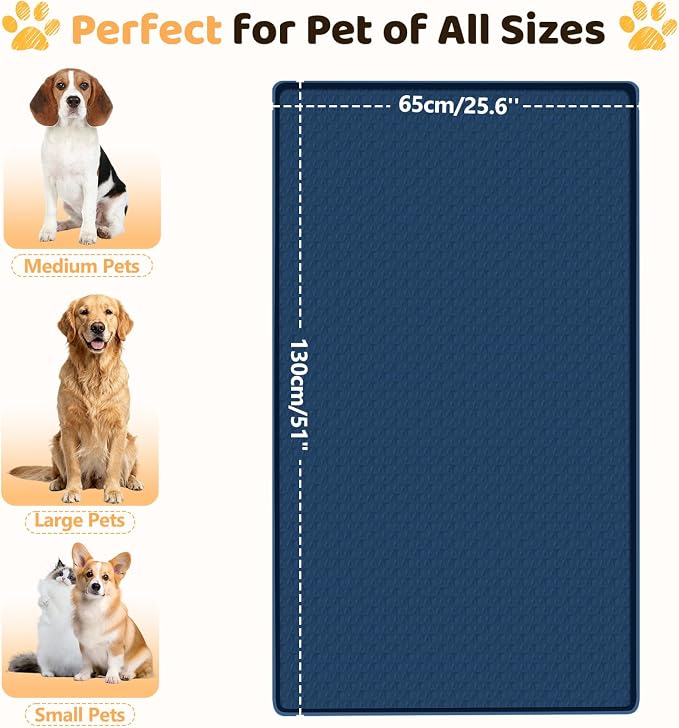 Silicone Dog Bed Mat 51"x 25.6" Crate Mat for Dog Cages, Blue | Extra Large Kennel Mat with Raised Edge, Washable, Leakproof, Waterproof Dog Mat for Crate, Dog Floor Mat to Protect Floors