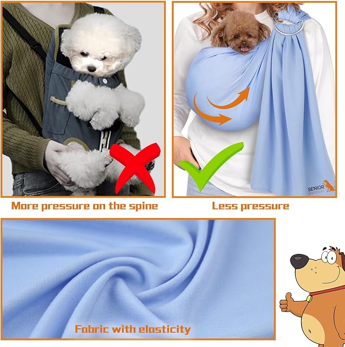 Dog Sling Carrier for Small Dogs, Adjustable Cat Sling Carrier, Navy Blue | Hands-Free Front Carry Chest, Soft Breathable Fabric Wrap, Puppy/Kitten/Pets Up to 15 lbs, Machine Washable, Anti-Anxiety