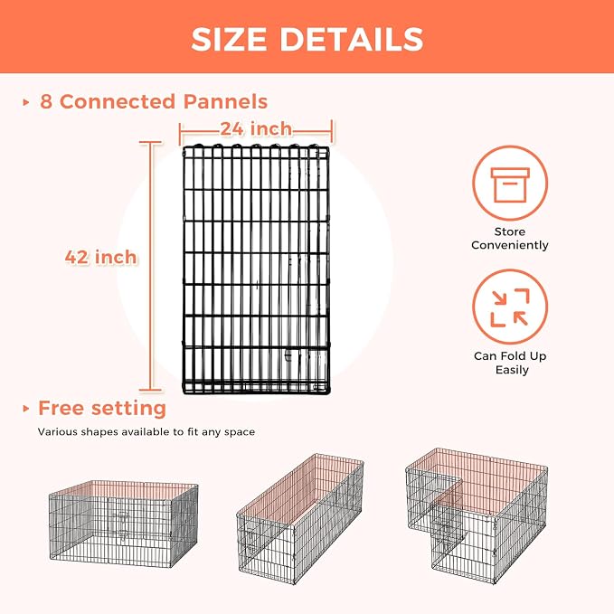 42" H Dog Playpen, 8 Panels Foldable Metal Pet Exercise Pen NO Door | Pet Dog Fence for Medium-Large Dogs, Indoor/Outdoor Use Metal Playpen, Portable Fence for Yard Garden Camping, Black