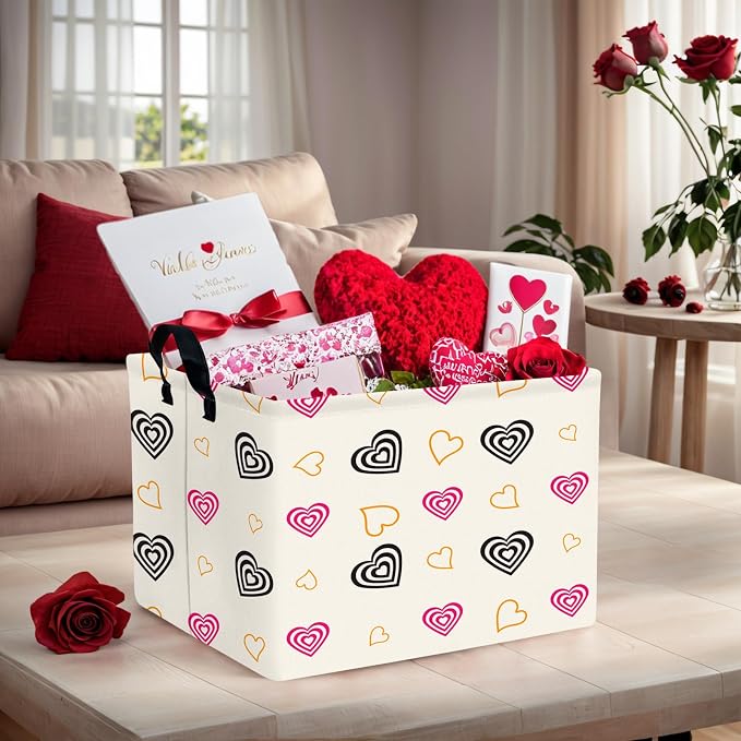 Valentine's Day Basket Gift for Empty Cute Heart Large Storage Bin for Kid and Baby Room Décor (Red and Black)