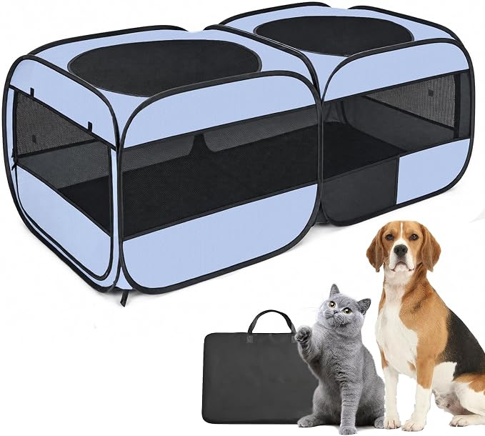 2-in-1 Dog Playpen, 73''Pop Up Cat Puppy Pet Playpen Indoor/Outdoor Cats Enclosed, Cat Dog Tent Crate Cage Kennel, Portable Playpen for Kitten, Small Animals Play Pen(No Divider, Unified Space)