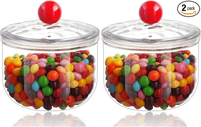 2 Pack Candy Jars with Lids - 30 & 30 OZ Clear Plastic Cookie Storage Containers Airtight Apothecary Canisters for Kitchen Home Decorative Pantry Office Party Organize Sugar Tea Coffee Snacks