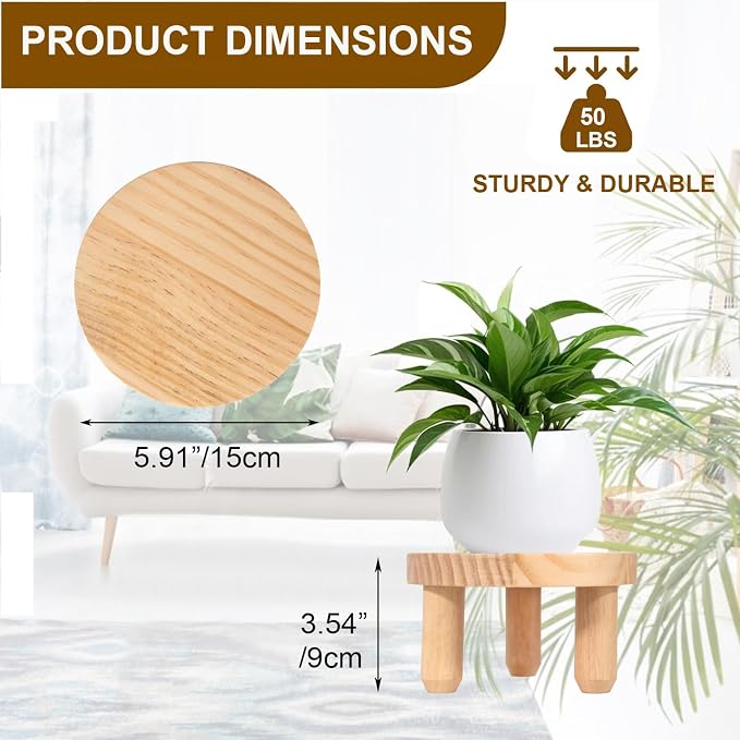 ARTORA Small Wooden Riser, Decorative Round Wood Desktop Plant Stand Mid Century Kitchen Counter Pedestal Stand for Centerpiece Pet Bowl Holder (Natural, 2 Pack)