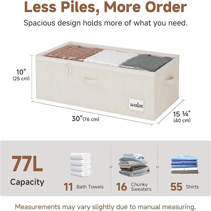 StorageWorks 10 Inch Tall Under Bed Storage Containers with Clear Lid | Reinforced Structure, Resists Sagging, Handles & Label Holder, Foldable Stackable Closet Storage for Clothes, Blankets, Toys