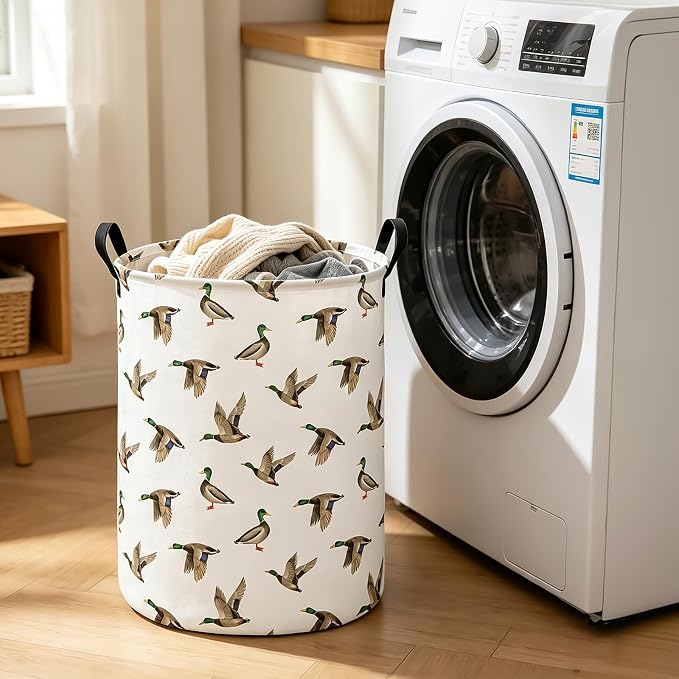 Mallard Duck Fabric Storage Bin Nursery Organizer Basket | Organizer Bin Dirty Clothes Collapsible Waterproof for College Dorms, Boys and Girls Bedroom,Bathroom