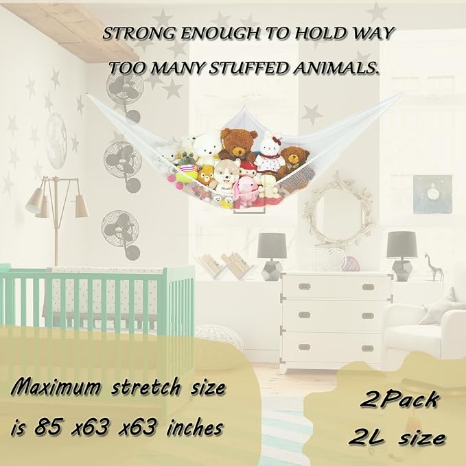 85x63x63 in Jumbo Stuffed Animal Hammock Corner Toy Teddy Bear Hammock Net Stuffed Animal Storage Net! (2Pack)