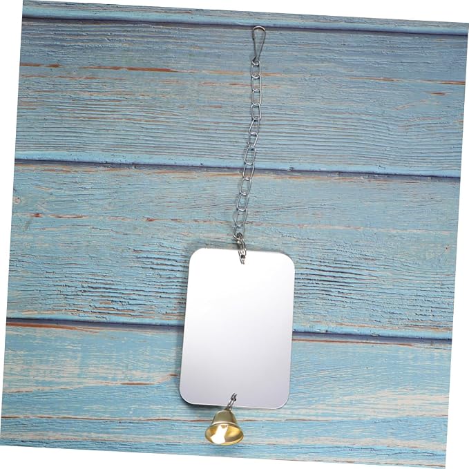 1Pc Parrot Cage Hanging Mirror with Bell Bird Mirror Toy for Parrots Cockatiels Conures Parakeets Cage Ornament for Home Shop Decor