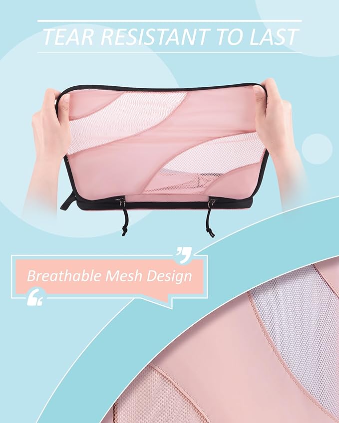 BAGSMART Compression Packing Cubes for Travel | Lightweight suitcase organizers bag set, space-saving double zipper expansion for carry-on luggage & travel organization