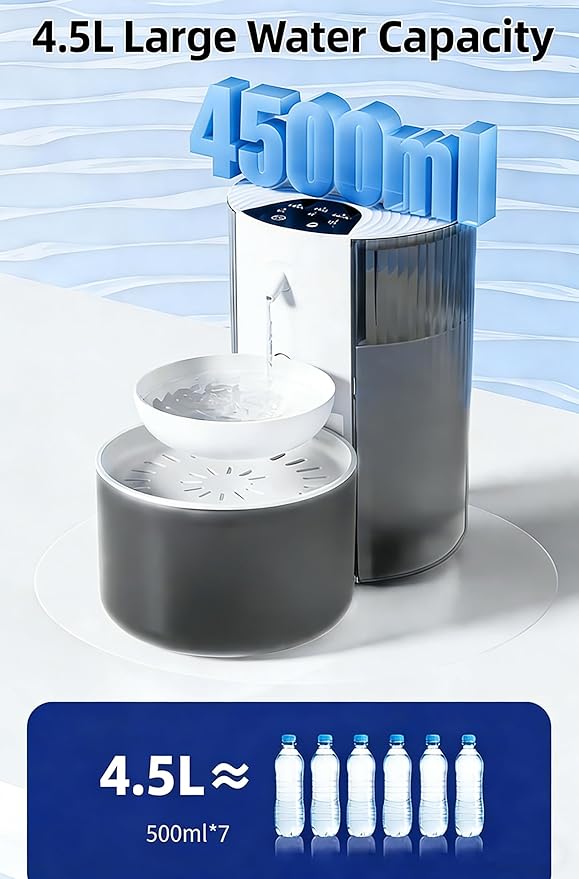 Wireless Cat Water Fountain Cordless No Filters, 4.5L Automatic Wastewater Separation Pet Water Fountains for Cats Indoor, Quiet Cat Dog Water Dispenser Rechargeable Kitty Drinking Fountains for Pets