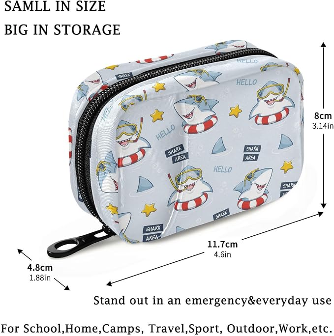 Fustylead Cute Shark Pill Organizer Travel Portable Zipper Cloth Bag for Holding Weekly Supplements Vitamins and Fish Oils