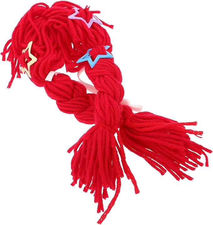 DOITOOL Red Cat Braid Wig Featuring Clip-on Attachment, Yarn Braided Pigtail Hairpiece for Pets, Reusable and Washable Costume Accessory for Halloween and Holiday Celebrations