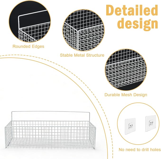 Bath Toy Storage, 2 Pack Metal Mesh Bath Toys Organizer for Bathtub Wall & Shower, Large Capacity Shower Toys Holder with Rustproof Hanging Basket Design for Restroom, Toilet, Bathroom, Kitchen-White