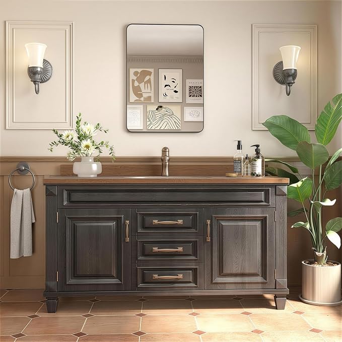 20x28 in Bathroom Medicine Cabinet with Mirror, Matte Black | Fully Assembled; Recessed or Surface Wall Mount; Metal Cabinet with Tempered Glass Mirror and Two Adjustable Glass Shelves