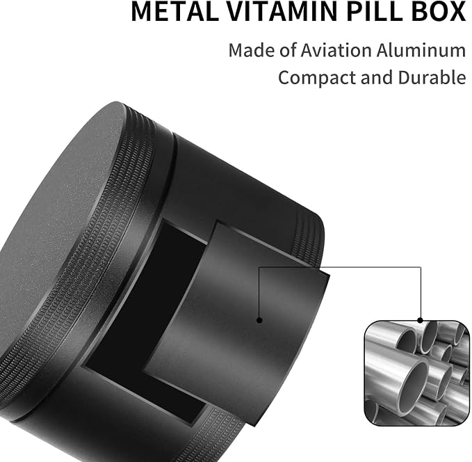 Portable Metal Pill Case, Single Waterproof Daily Pill Box for Travel | Pill Container, Aluminium Alloy Round Pill Box Organizer Pill Holder for Medicine Vitamin Fish Oils Big Size