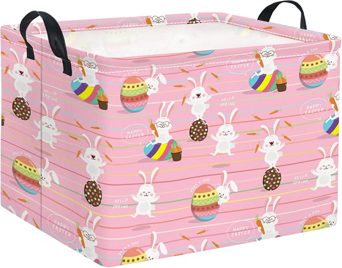 Rectangular Easter Basket Easter Basket for Kids Baby Storage Basket Cute Toy Storage Bin Organizer Shelf Book Basket Easter Room Decor(Line Easter Egg)