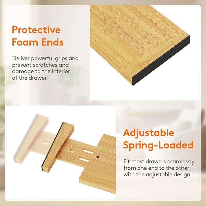 Lifewit 4" High Dresser Drawer Dividers, Adjustable Bamboo Drawer Organizer | 8 Pack 17"-21.5" Expandable Drawer Separator for Clothes, Utensils, Kitchen, Cabinet, Closet, Nursery Organization & Storage