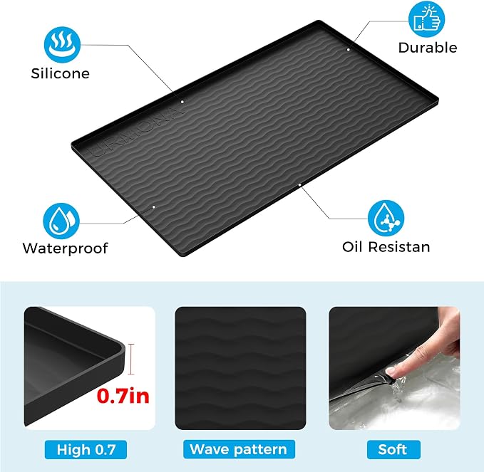 URMONA 28'' x 22'' Waterproof Silicone Under Sink Mat Cabinet and Counter Protector, Shelf Liner for Kitchen and Bathroom, Storage and Organizers, Litter Mat, Pet Cat Puppy Essentials（Light Grey）