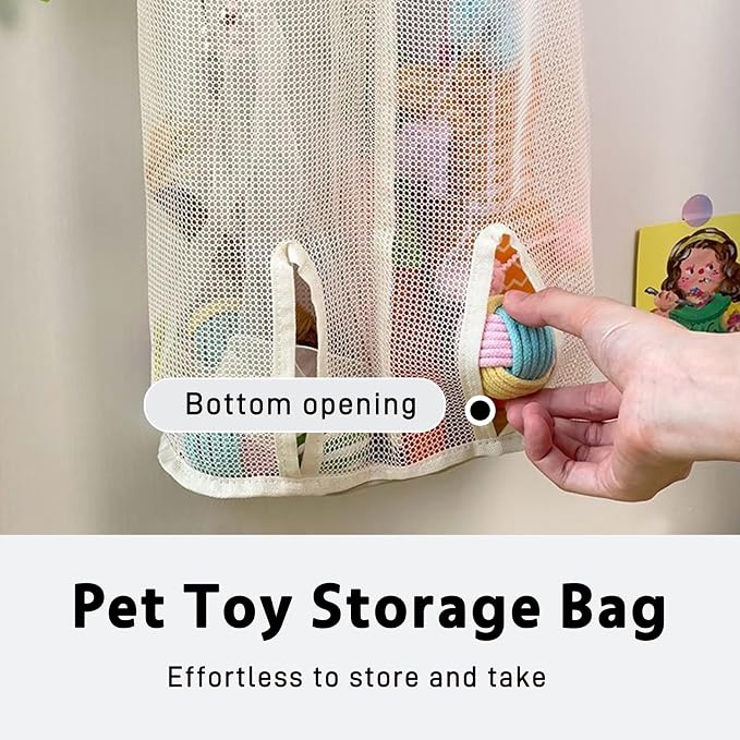Pet Toy Storage Bag, Wall-Mounted, Space-Saving Organizer with Bottom Opening for Cat Wand Toys & Dog Toys (Toys Not Included) (Single-Gray (1 PC))
