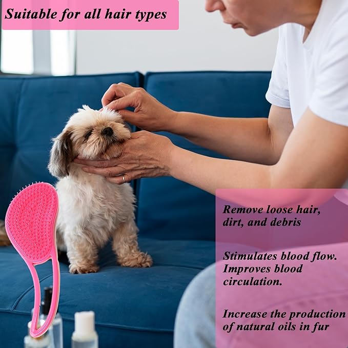Dog Grooming Brush, Soft Puppy Massage Brush, Pet Hair Bathing Brush Comb, Hangable Grooming Tool for Poodles, Teddy, Yorkies, Maltese, Shih Tzu, Chihuahua (Rose Red)