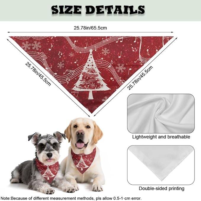 COEQINE Dog and Owner Matching Clothes Christmas Dogs Bandanas Bulk Xmas Tree Red White Music with Hair Tie Bow for Women Dog Pet Lovers Gifts for Birthday Holiday Party Costume