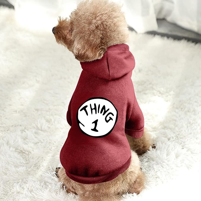 Dog Hoodie Pet Clothes for Small Dogs Thing 1 Printed Hoodies Medium Puppy Hooded Sweatshirt Pullover Outfit(Wine Red 1,XL)