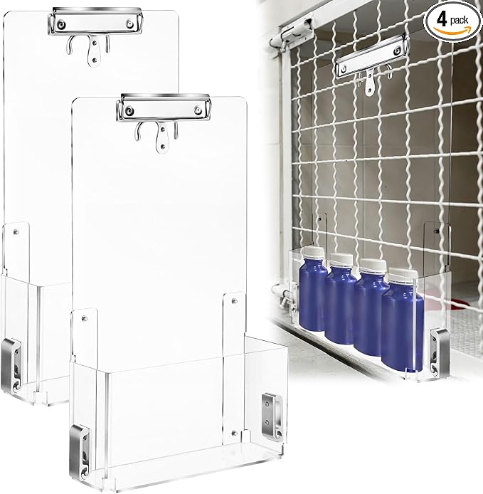 Leinuosen 4 Pack Kennel Cage Storage Basket Bin for Accessories and Supplies Veterinary Cage Acrylic Storage Rack for Kennel, Crate, Cat Accessories Acrylic Display Stand Brochure Holder