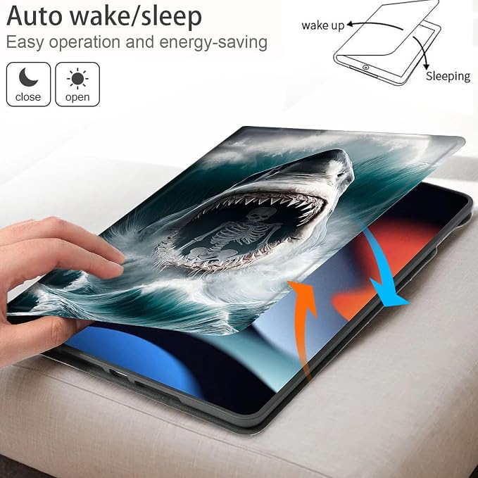 Bxgolkgd Tablet Case for Samsung Galaxy Tab S9 FE 10.9 Inch/S9 11 Inch 2023,Shockproof Stand Cover with Heat Dissipation,Auto Wake/Sleep Function,Shark Skull