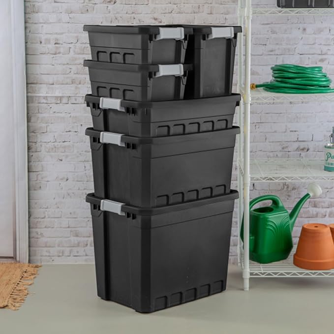 Sterilite Stacker Tote, Plastic Storage Bins with Lids, 19 Gallon, 6-Pack | Rugged Stackable Organizer Bin Containers with Latching Lids for Bed, Garage, Office, Kitchen, Closet & Classroom