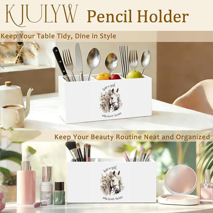 Horse Pen Holder for Desk, Horse Gifts for Women, Just a Girl Who Loves Horses Wooden Box Pencil Pen Holder Organizer for Home Office Desk Accessories