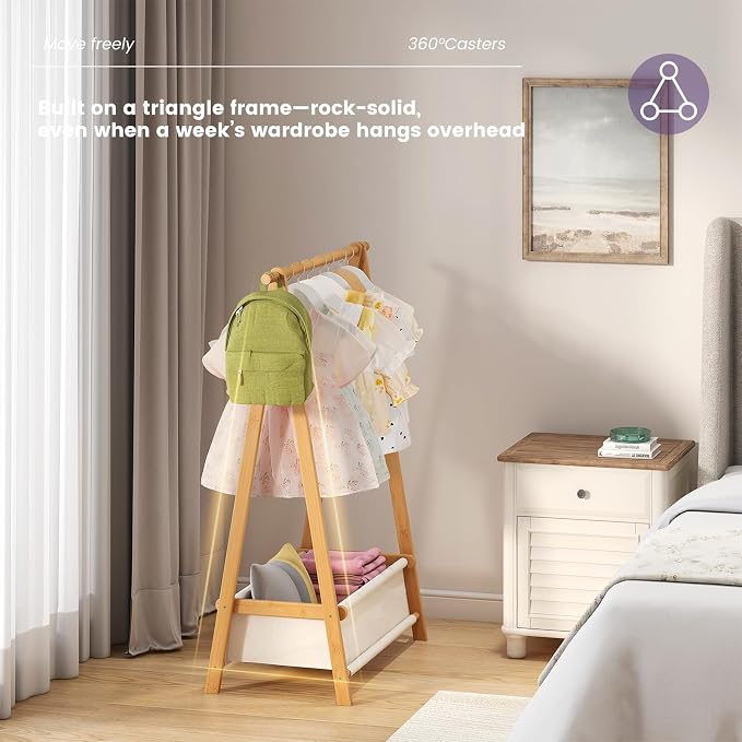 Clothing Rack, Coat Rack Freestanding for Hanging Clothes, Dress up Rack with Storage Basket,Closet Organizer for Hanging Clothes (Short)
