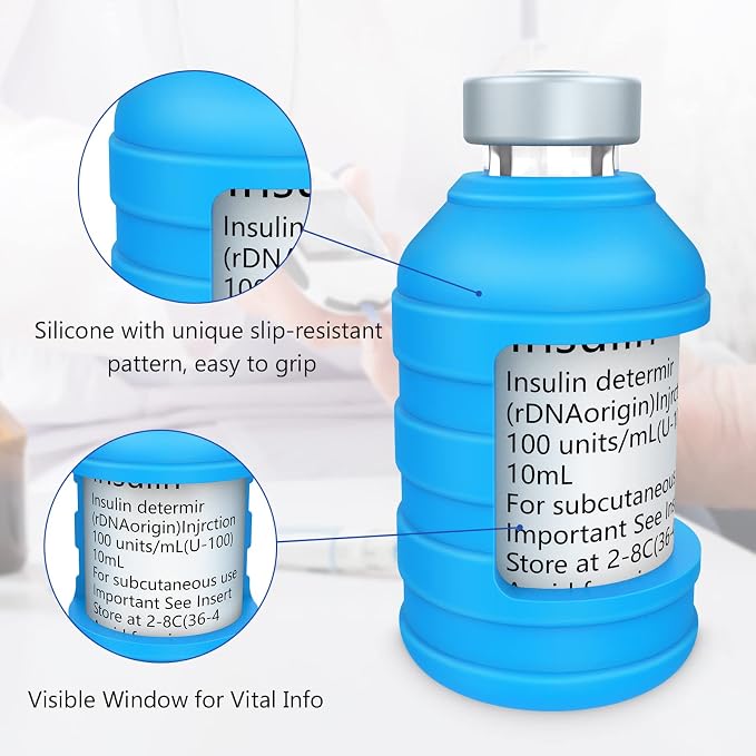MEDMAX Insulin Via Bottle Protector Case for Diabetic, Silicone Protective Sleeve Holder for Most 10ML Insulin Vials, 2 Pack (Short Blue)